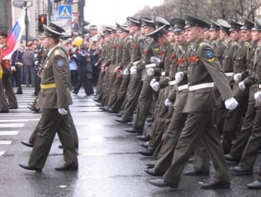 Невский проспект, марш, шествие ветеранов, День Победы, 9 мая 2007 года, солдаты, военные, кадеты