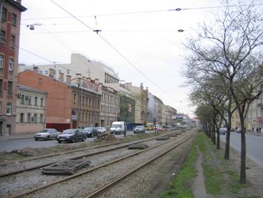 Лиговский проспект, выделенная полоса, трамвайные пути, разбор, снятие трамвайных рельсов, пути