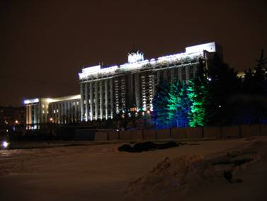 Московская площадь, строительство фонтанного комплекса, подсветка Дома Советов
