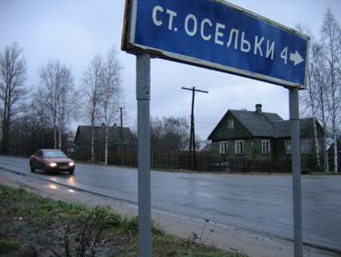Деревня Нижние Осельки, деревянные дома, указатель железнодорожной станции Осельки