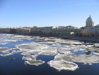 Река Малая Нева, ледоход, набережная Макарова